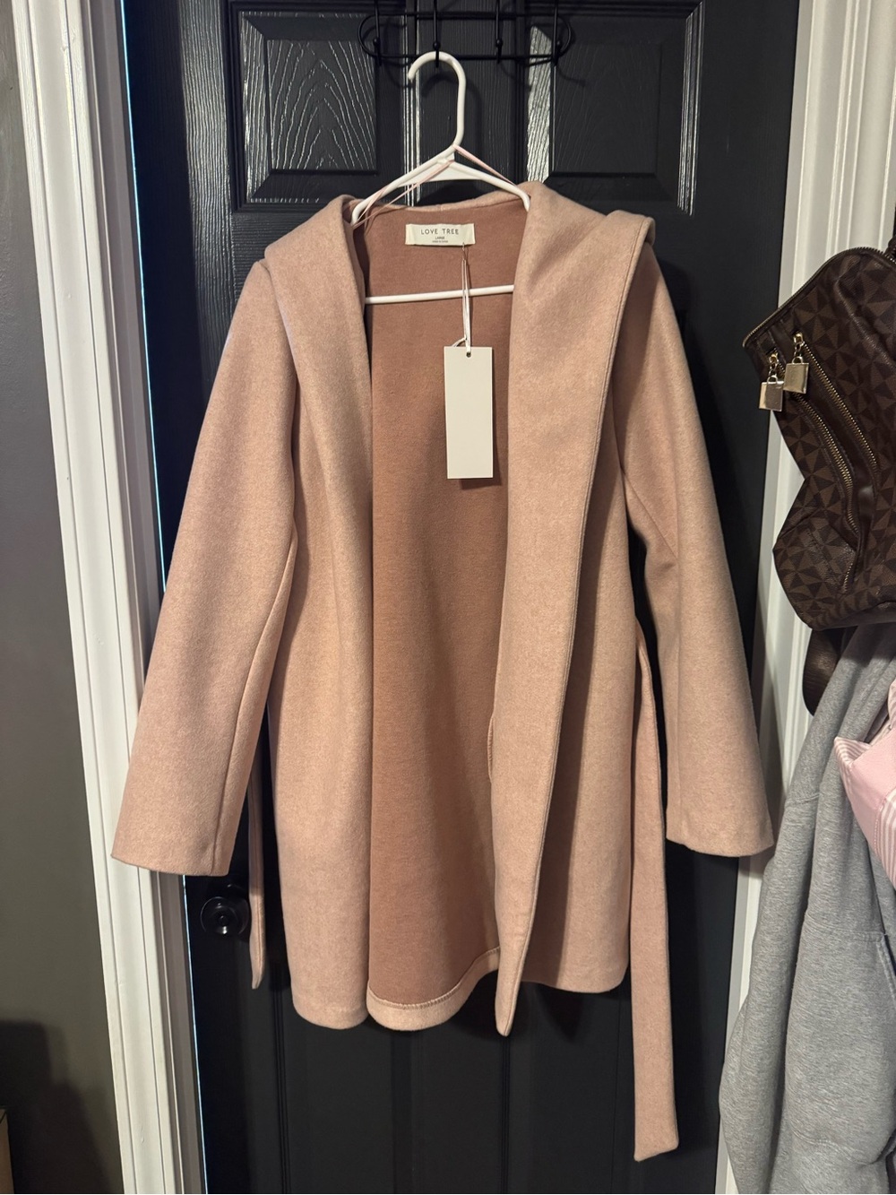 Love Tree Blush Pink Hooded Open-Front Cardigan Coat